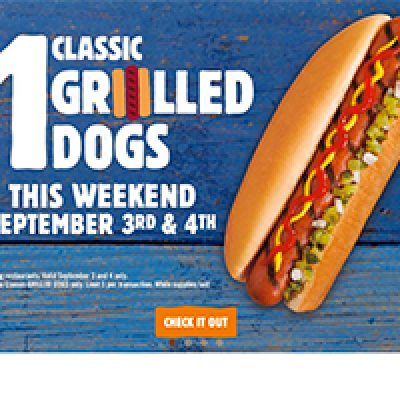 Burger King: $1 Grilled Dogs On Sept 3rd & 4th