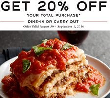 Macaroni Grill: 20% Off Purchase Until Sept 1st