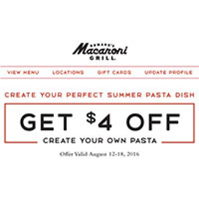 Macaroni Grill: $4 Off Create Your Own Pasta