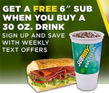 Subway: Free 6” Sub W/ Drink Purchase