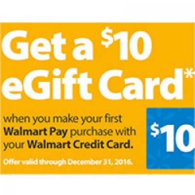 Walmart: Free $10 eGift Card w/ Walmart Credit Card Purchase