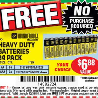 Harbor Freight: Free 24-Pack of Batteries