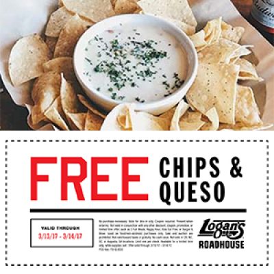 Logan’s Roadhouse: Free Chips & Queso - Mar. 13 & 14