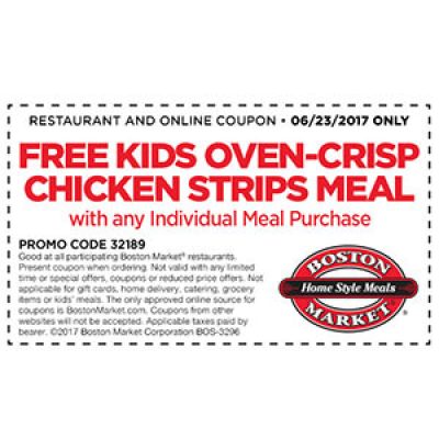 Boston Market: Free Kids Meal W/ Purchase - June 23