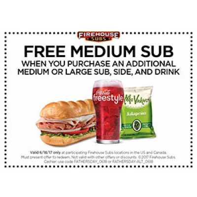 Firehouse Subs: Free Sub W/ Purchase On Father’s Day