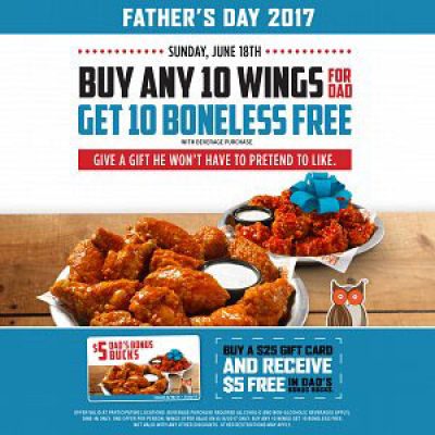 Hooters: Buy 10 Get 10 Wings On Father’s Day