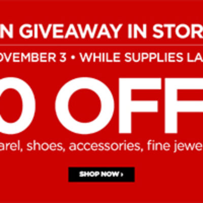 JCPenney: $10 Off $10 - November 3rd