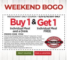 Boston Market: Weekend BOGO Meal - Ends 12/12