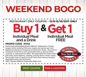 Boston Market: Weekend BOGO Meal - Ends 12/12
