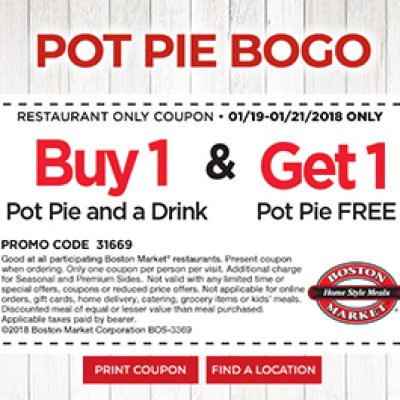 Boston Market: BOGO Pot Pie - Last Day 1/21