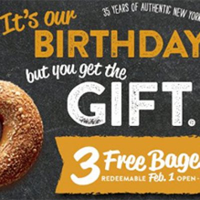 Bruegger's Bagels: 3 Free Bagels W/ Coupon - Feb 1st