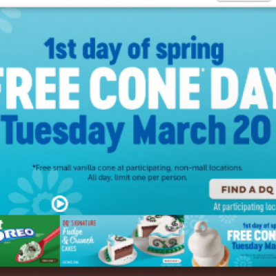 DQ: Free Cone Day - March 20