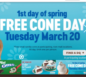 DQ: Free Cone Day - March 20