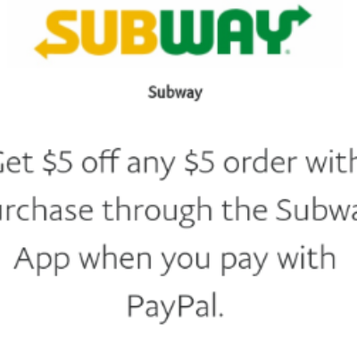 Free $5 Off at Subway W/ Paypal