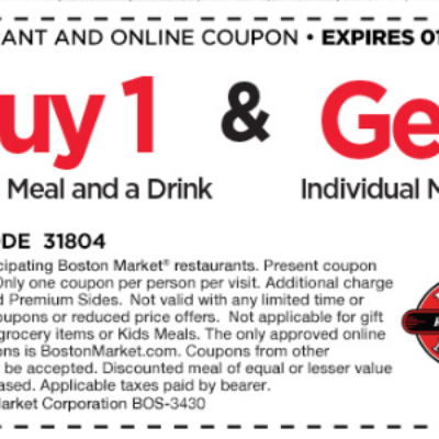 Boston Market: BOGO Individual Meal - Mon & Tues