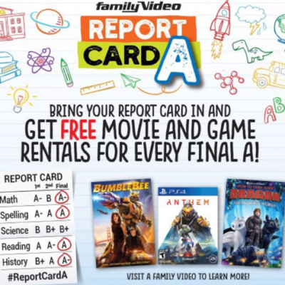 Family Video: Free Movie & Game Rental for Every Report Card "A"
