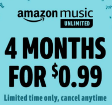 Amazon Music Unlimited: 4-Months for $0.99
