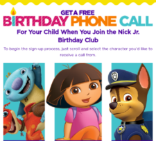 Free B-Day Phone Call from Nick Jr. Character