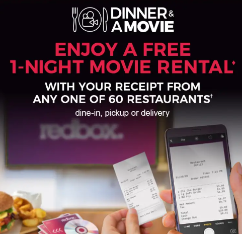Free Redbox Movie Rental W/ Restaurant Receipt