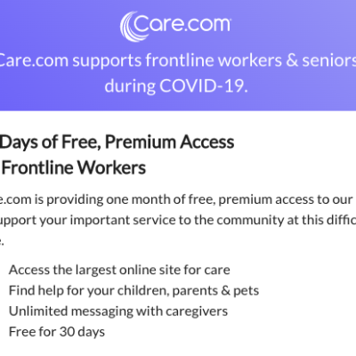 Free Care.com Premium for Seniors & Frontline Workers