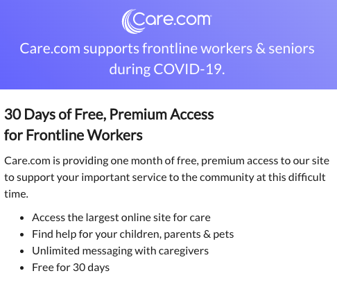 Free Care.com Premium for Seniors & Frontline Workers