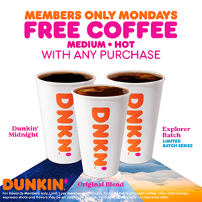 DD Perks: Free Coffee Mondays W/ Purchase