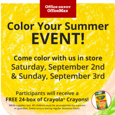 FREE gift a 24-count box of Crayola Crayons at Office Depot & OfficeMax