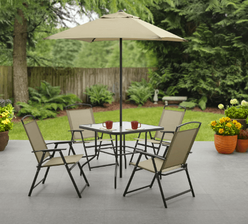 Mainstays Albany Lane 6 Piece Outdoor Patio Dining Set in Tan