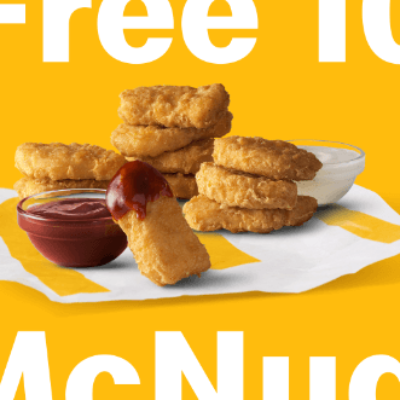 10 free Chicken McNuggets with a minimum $1 purchase.
