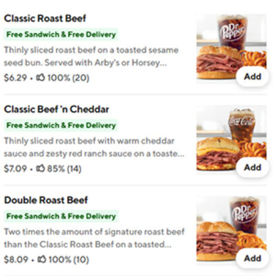 Arby's: Free Sandwich & Delivery (Select Areas)