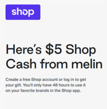 Free $5 Shop Cash from Melin
