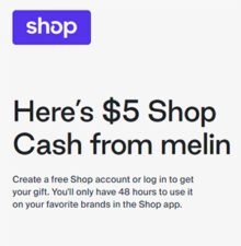 Free $5 Shop Cash from Melin