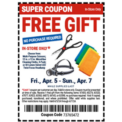 Harbor Freight: Free Gift- Ends April 7