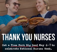 Sonny’s BBQ: Free Pork Big Deal Meal for Nurses– May 6-7